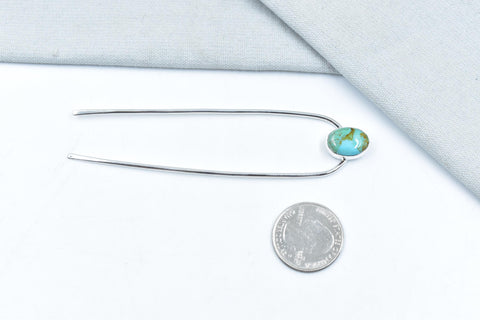 Handmade Mojave Turquoise & Sterling Silver Hair Bun Pin for Woman