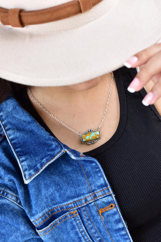 Handmade Royston Turquoise & Sterling Silver Baguette Necklace with 16 inch Adjustable Chain