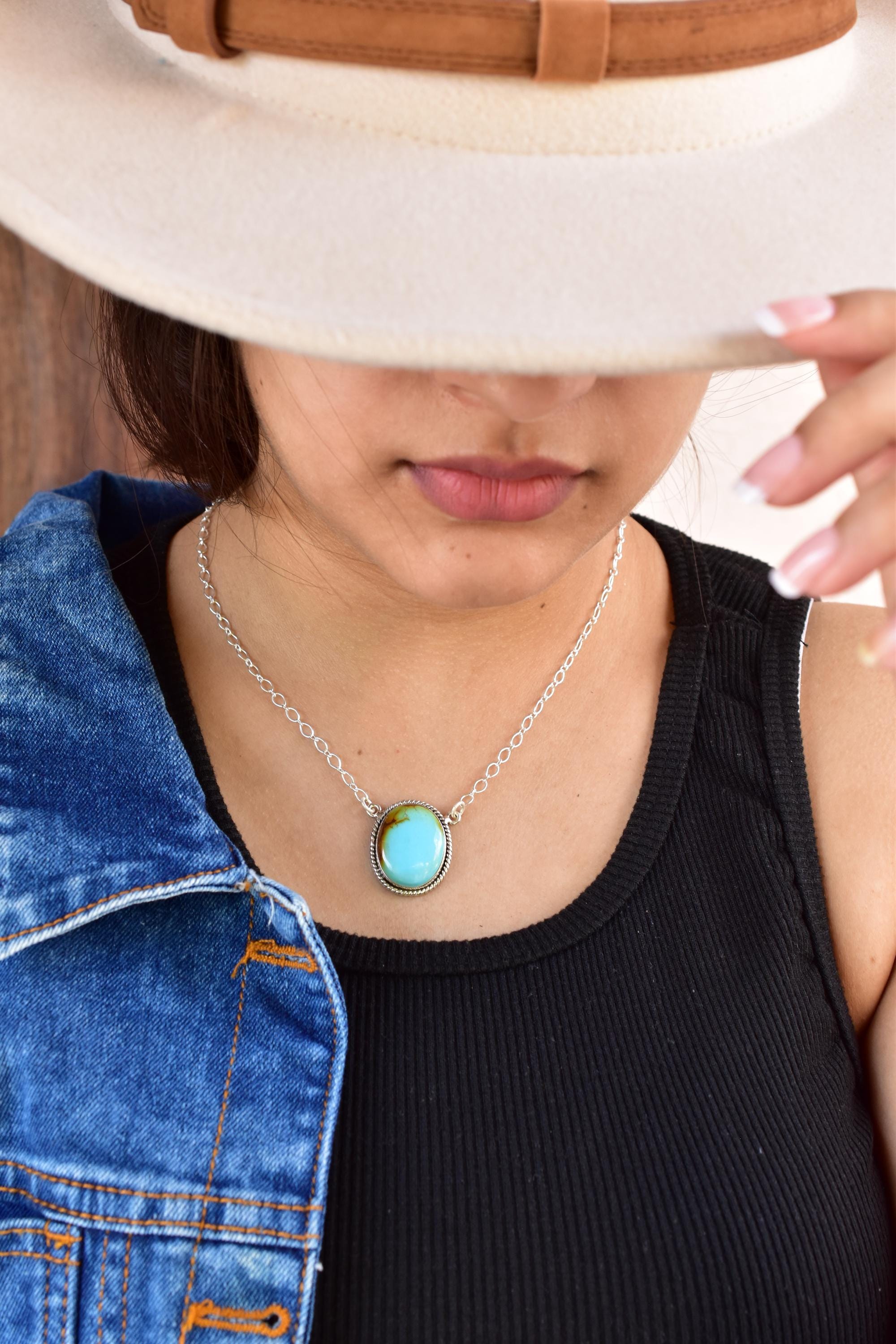 Handmade Royston Turquoise & Sterling Silver Necklace with 16 inch Adjustable Chain