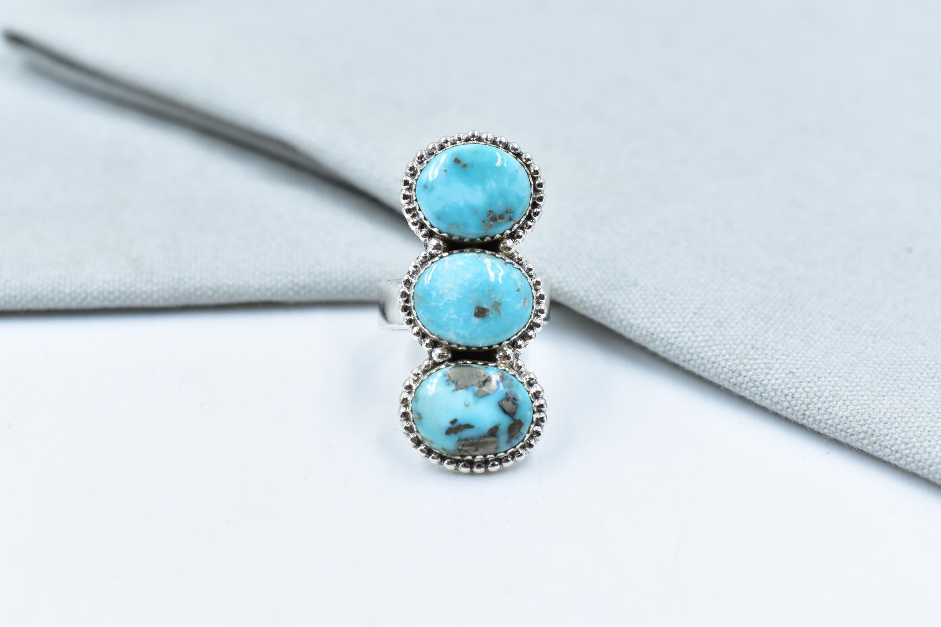 Handmade White Water Turquoise Sterling Silver Adjustable Crawler Ring