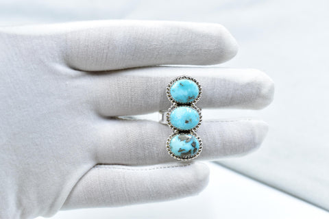 Handmade White Water Turquoise Sterling Silver Adjustable Crawler Ring