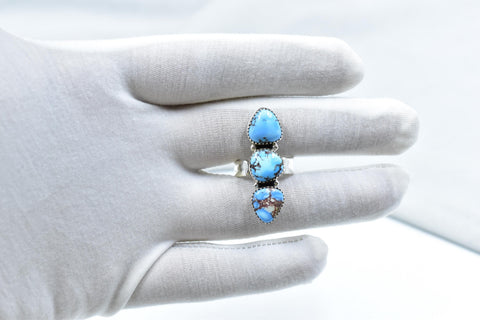 Handmade Golden Hill Turquoise & Sterling Silver Ring Adjustable Crawler Ring