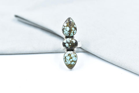 Handmade Blue Moon Dry Creek Turquoise & Sterling Silver Adjustable Crawler Ring