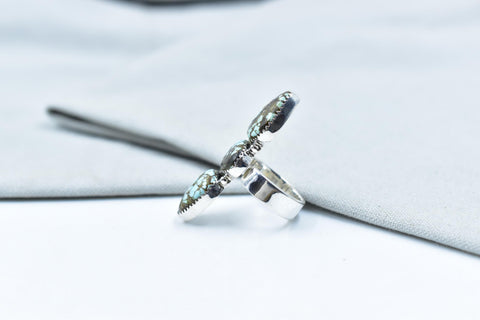 Handmade Blue Moon Dry Creek Turquoise & Sterling Silver Adjustable Crawler Ring