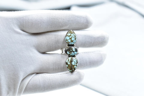 Handmade Blue Moon Dry Creek Turquoise & Sterling Silver Adjustable Crawler Ring