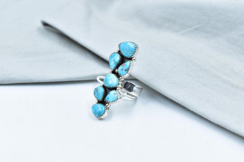 Handmade White Water Turquoise Sterling Silver Adjustable Crawler Ring