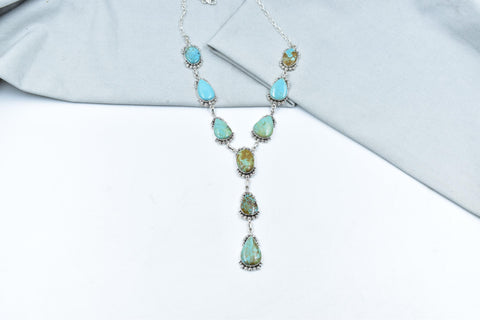 Handmade Ribbon Royston & Sterling Silver Necklace with 20 inch Adjustable Chain