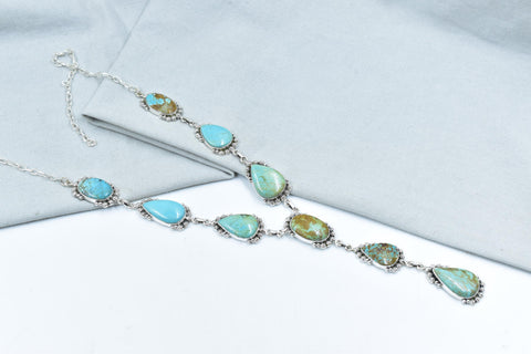 Handmade Ribbon Royston & Sterling Silver Necklace with 20 inch Adjustable Chain