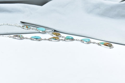 Handmade Royston Turquoise & Sterling Silver Necklace with 22 inch Adjustable Chain