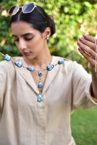 Handmade Golden Hill Turquoise & Sterling Silver Necklace with 22 inch Adjustable Chain