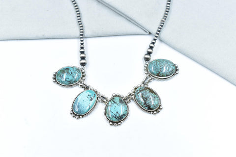 Handmade Hubei Turquoise & Sterling Silver Lariat Necklace with 20 inch Adjustable Chain