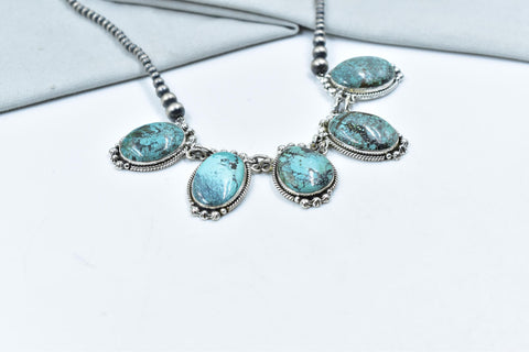Handmade Hubei Turquoise & Sterling Silver Lariat Necklace with 20 inch Adjustable Chain