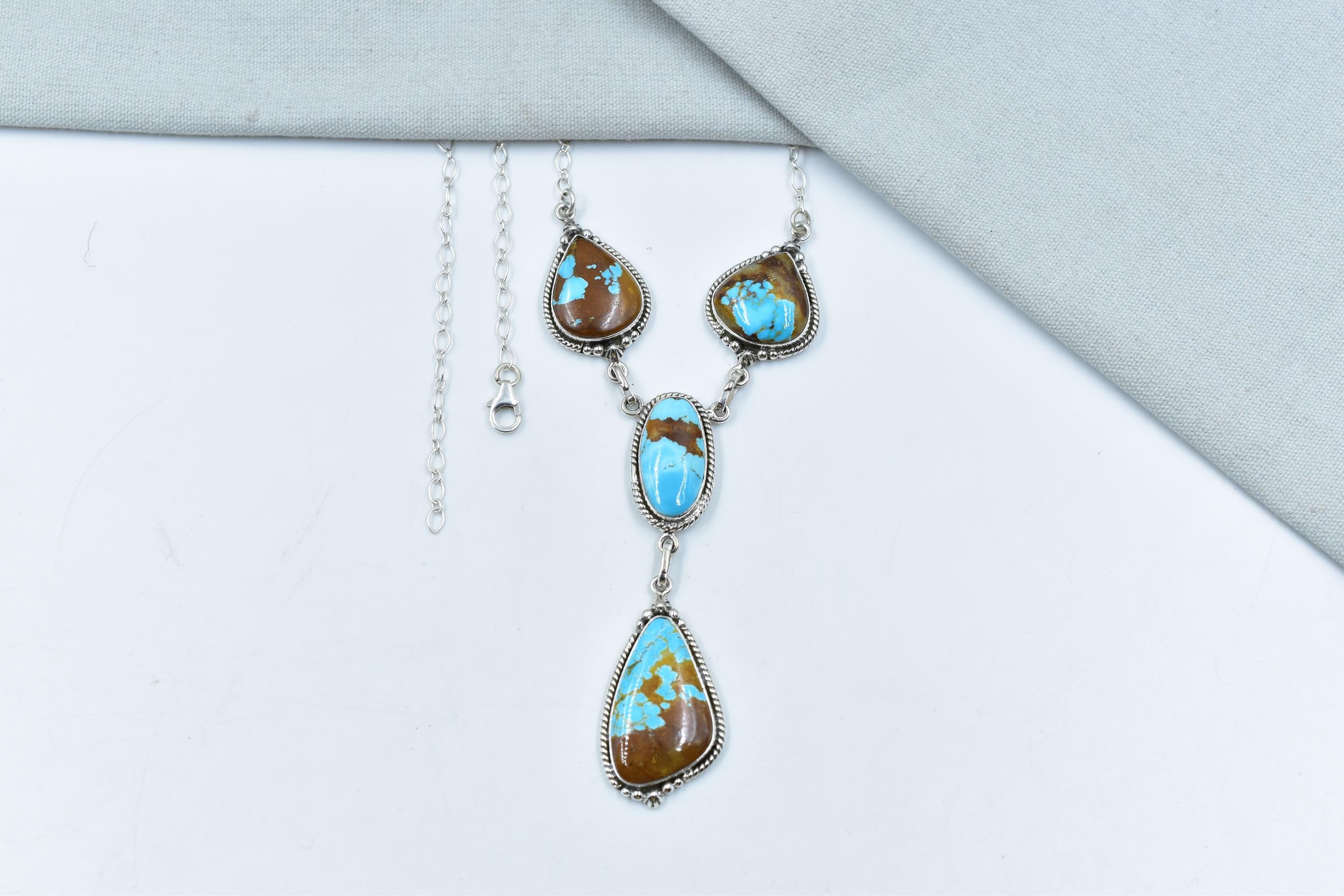 Handmade Royston Turquoise & Sterling Silver Necklace with 18 inch Adjustable Chain