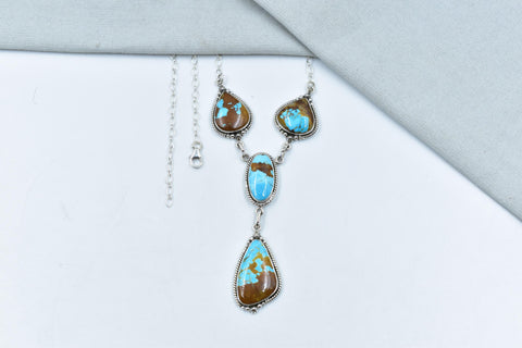 Handmade Royston Turquoise & Sterling Silver Necklace with 18 inch Adjustable Chain