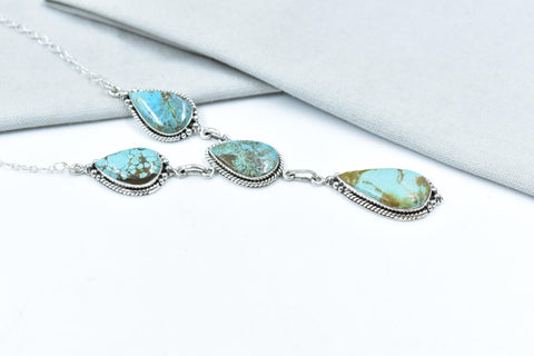 Handmade Number 8 Turquoise Sterling Silver Lariat Necklace with 20 inch Adjustable Chain