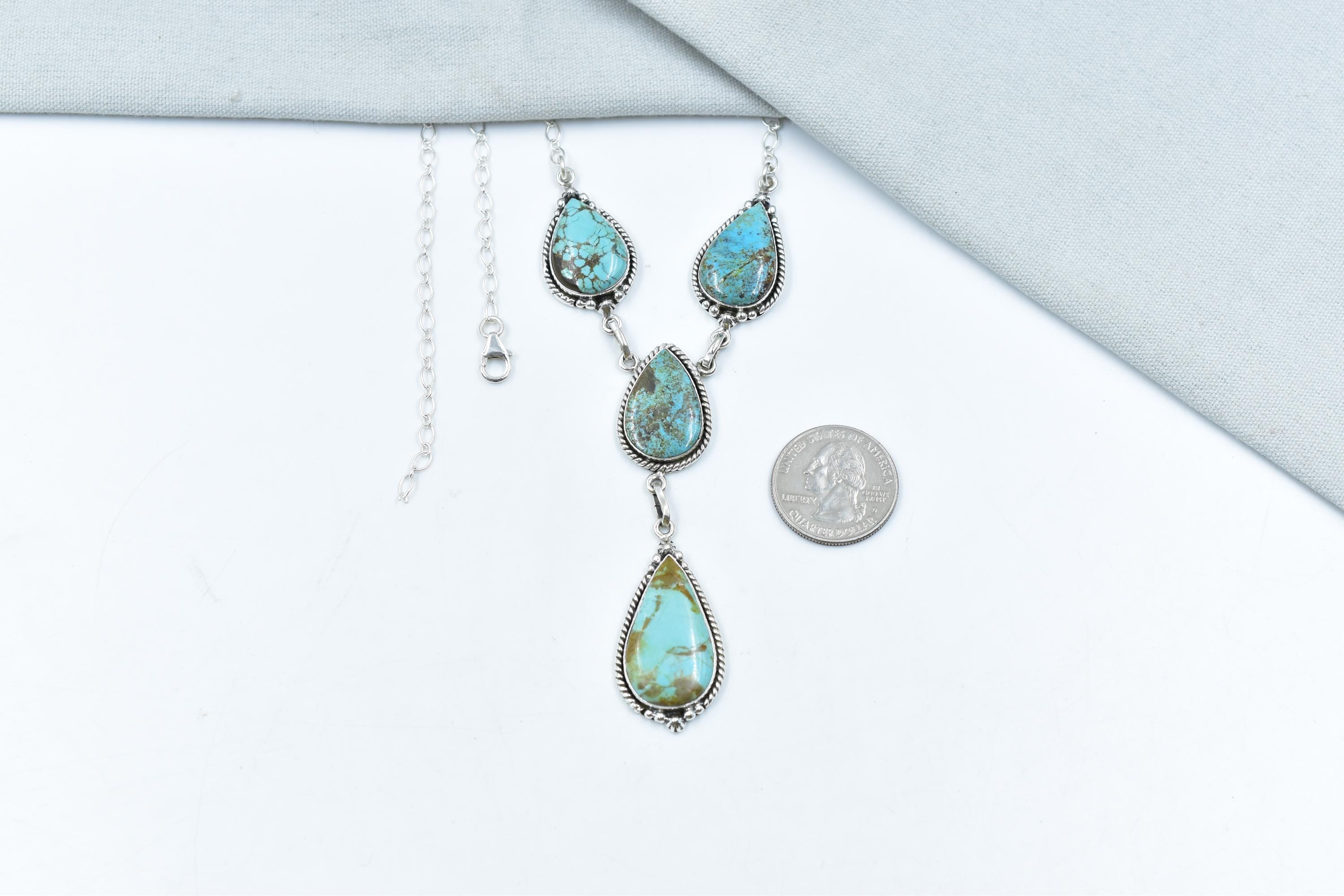 Handmade Number 8 Turquoise Sterling Silver Lariat Necklace with 20 inch Adjustable Chain