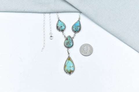 Handmade Number 8 Turquoise Sterling Silver Lariat Necklace with 20 inch Adjustable Chain