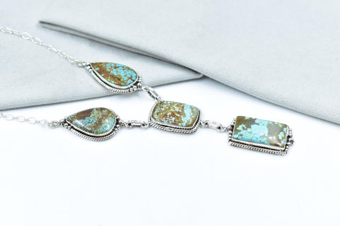 Handmade Number 8 Turquoise Sterling Silver Lariat Necklace with 18 inch Adjustable Chain