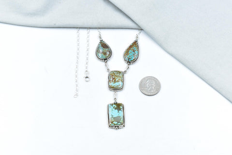 Handmade Number 8 Turquoise Sterling Silver Lariat Necklace with 18 inch Adjustable Chain