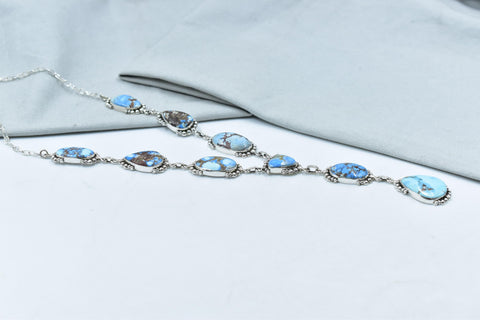 Handmade Golden Hill Turquoise & Sterling Silver Necklace with 18 inch Adjustable Chain