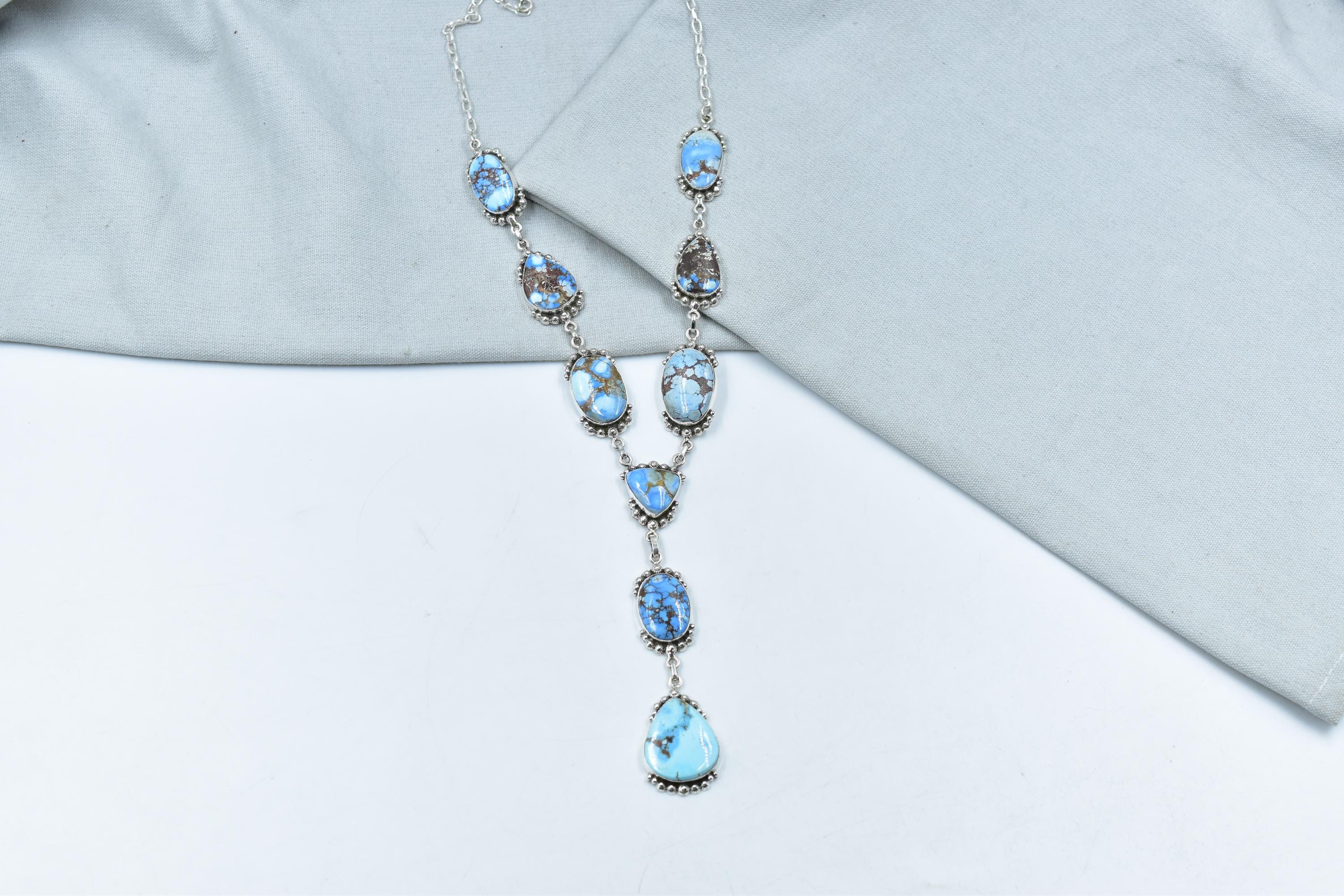 Handmade Golden Hill Turquoise & Sterling Silver Necklace with 18 inch Adjustable Chain