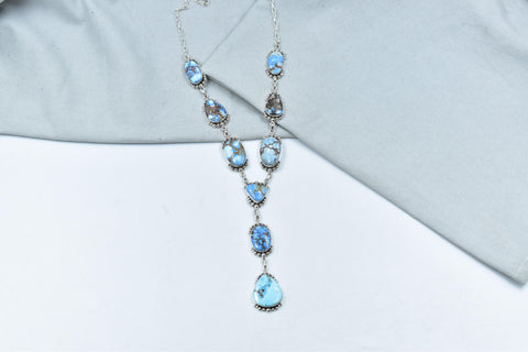 Handmade Golden Hill Turquoise & Sterling Silver Necklace with 18 inch Adjustable Chain