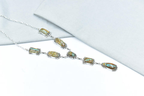 Handmade Ribbon Royston & Sterling Silver Necklace with 20 inch Adjustable Chain