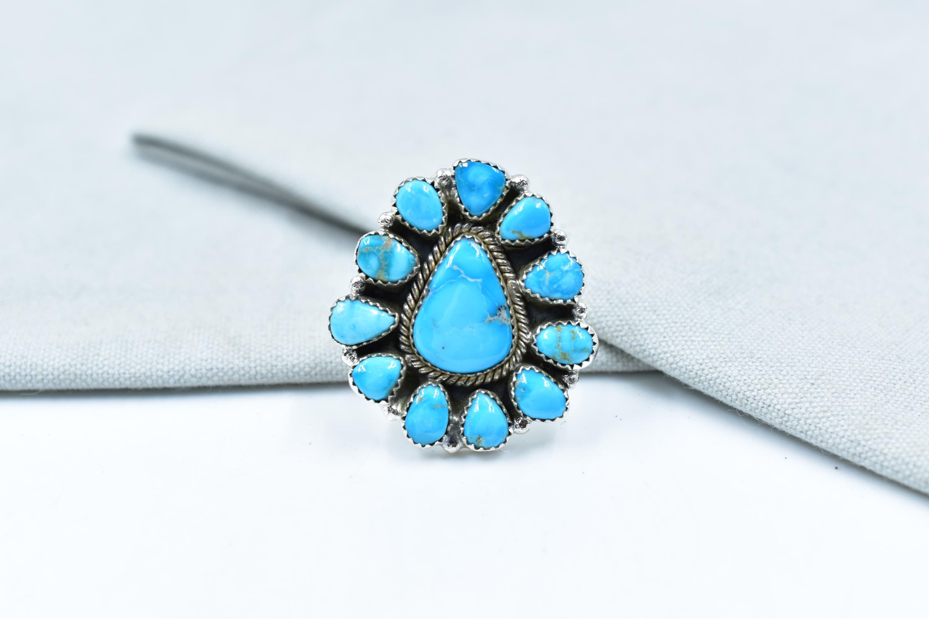 Handmade Blue Ridge Turquoise & Sterling Silver Adjustable Ring