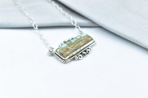Handmade Number 8 Turquoise Sterling Silver Baguette Necklace with 18 inch Adjustable Chain