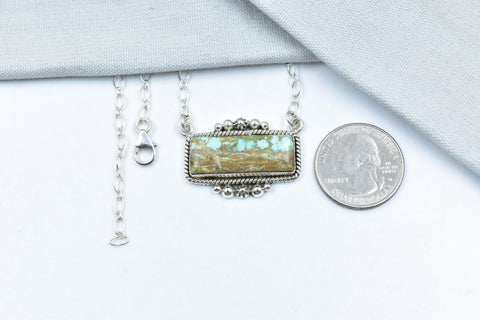 Handmade Number 8 Turquoise Sterling Silver Baguette Necklace with 18 inch Adjustable Chain