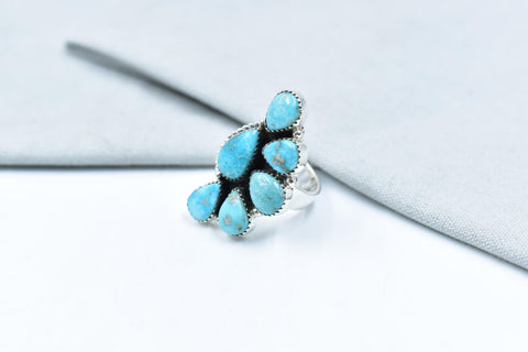 Handmade White Water Turquoise Sterling Silver Adjustable Ring