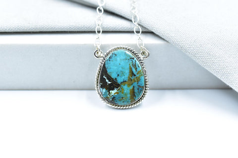 Handmade Hubei Turquoise & Sterling Silver Necklace with 16 inch Adjustable Chain