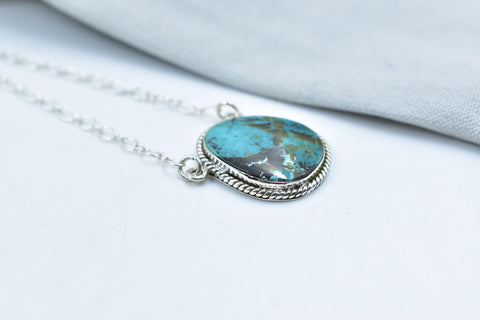 Handmade Hubei Turquoise & Sterling Silver Necklace with 16 inch Adjustable Chain