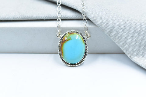 Handmade Royston Turquoise & Sterling Silver Necklace with 16 inch Adjustable Chain