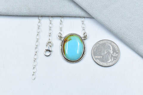 Handmade Royston Turquoise & Sterling Silver Necklace with 16 inch Adjustable Chain