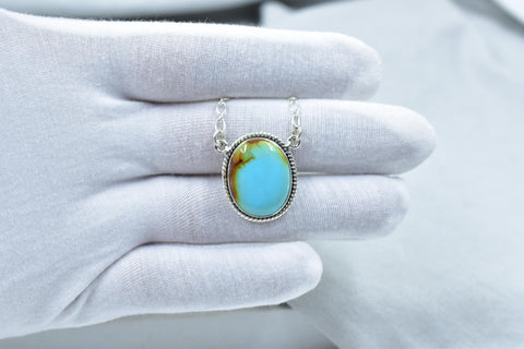 Handmade Royston Turquoise & Sterling Silver Necklace with 16 inch Adjustable Chain
