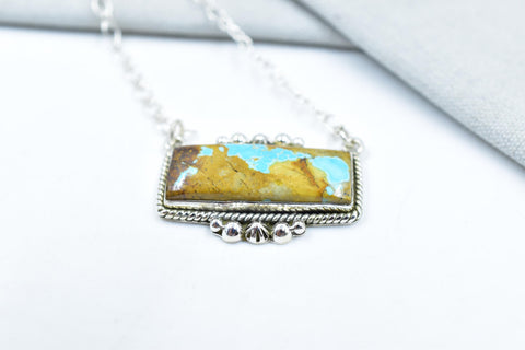 Handmade Royston Turquoise & Sterling Silver Baguette Necklace with 16 inch Adjustable Chain