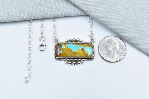 Handmade Royston Turquoise & Sterling Silver Baguette Necklace with 16 inch Adjustable Chain