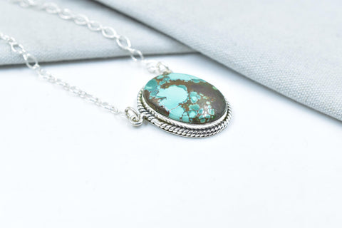 Handmade Hubei Turquoise & Sterling Silver Lariat Necklace with 16 inch Adjustable Chain