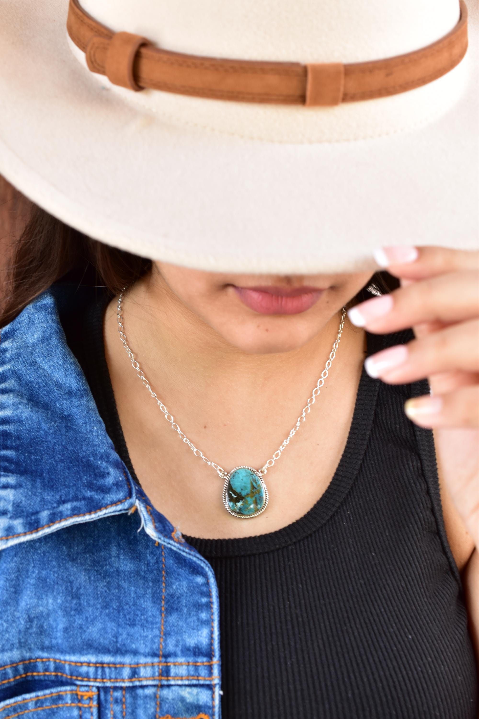 Handmade Hubei Turquoise & Sterling Silver Necklace with 16 inch Adjustable Chain