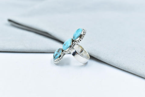 Handmade White Water Turquoise Sterling Silver Adjustable Crawler Ring