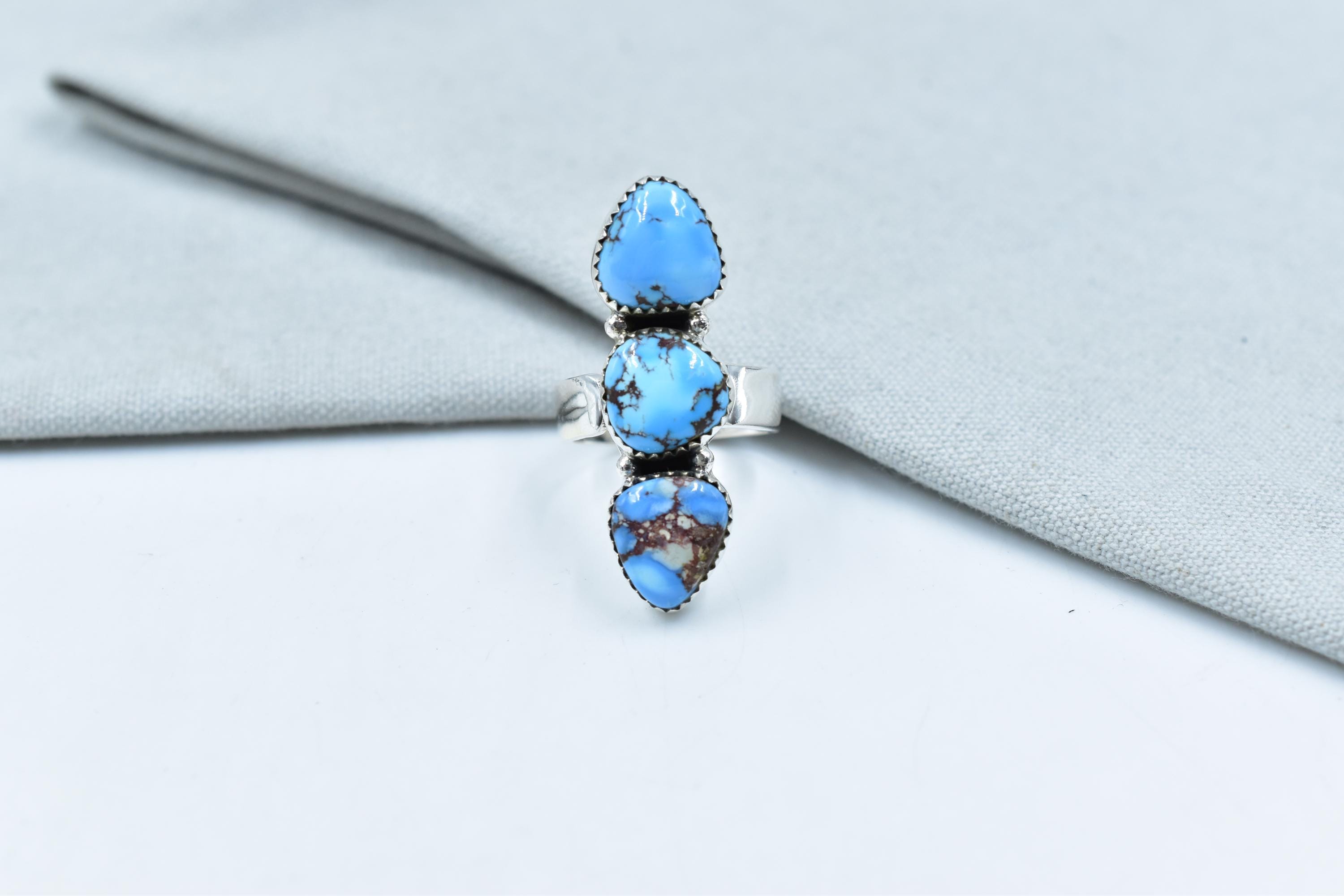 Handmade Golden Hill Turquoise & Sterling Silver Ring Adjustable Crawler Ring