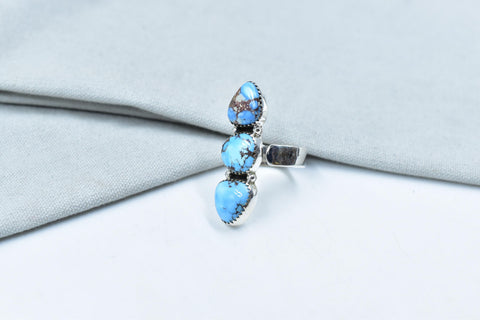 Handmade Golden Hill Turquoise & Sterling Silver Ring Adjustable Crawler Ring