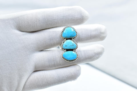 Handmade Tonopah Turquoise & Sterling Silver Adjustable Crawler Ring