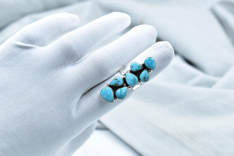 Handmade White Water Turquoise Sterling Silver Adjustable Crawler Ring