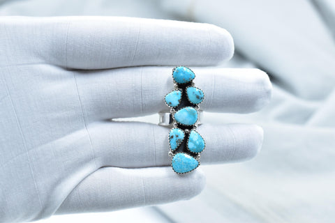Handmade White Water Turquoise Sterling Silver Adjustable Crawler Ring