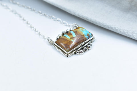Handmade Royston Turquoise & Sterling Silver Cushion Necklace with 18 inch Adjustable Chain