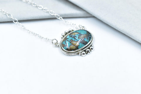 Handmade Hubei Turquoise & Sterling Silver Lariat Necklace with 18 inch Adjustable Chain