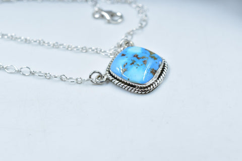 Handmade Golden Hill Turquoise & Sterling Silver Necklace with 18 inch Adjustable Chain