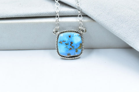 Handmade Golden Hill Turquoise & Sterling Silver Necklace with 18 inch Adjustable Chain